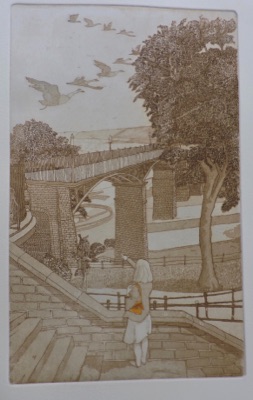 Scarborough Spa Bridge etching by Michael Atkin
